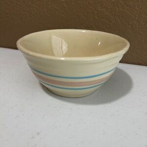Vintage Oven Proof  6" Ribbed Bowl  Pink & Blue Striped on Beige Granny Grandma